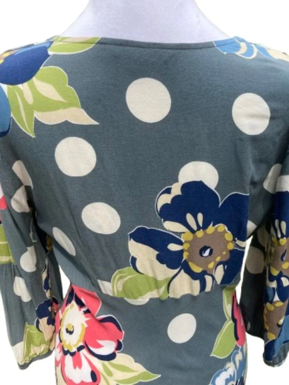 Boden Blue-Gray Dress Mixed Print Floral Empire Waist Midi 3/4 Sleeve V-Neck, 6 - Picture 5 of 13